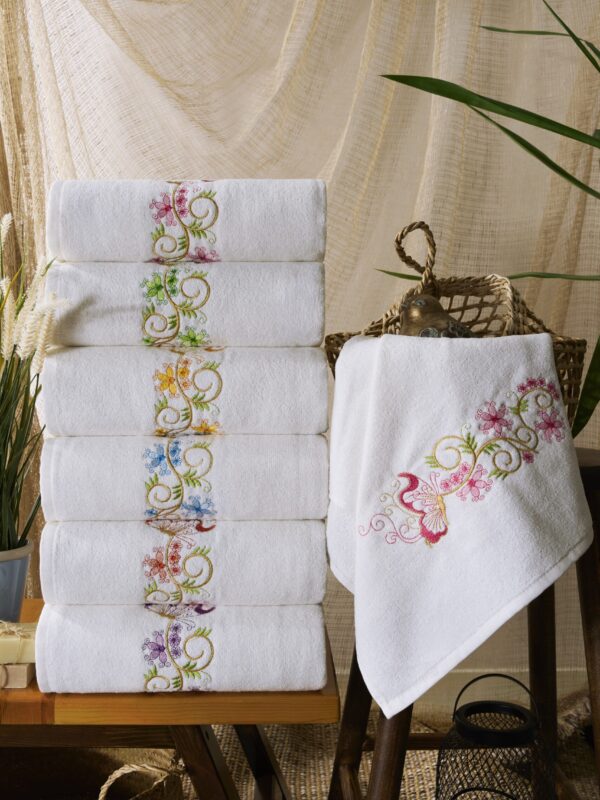 6'lı Çeyizlik Nakışlı Kadife El yüz Havlusu Seti | Lilya