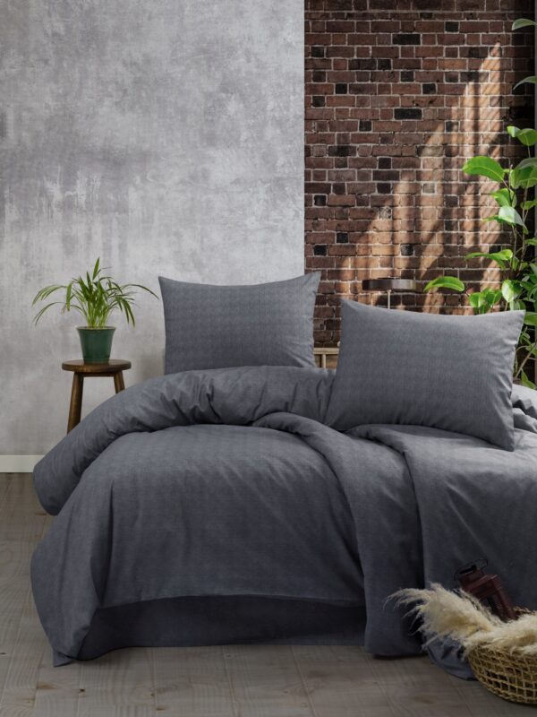 Çift Kişilik Battal Boy Nevresim Takımı %100 Pamuk Antrasit Gri | Grey