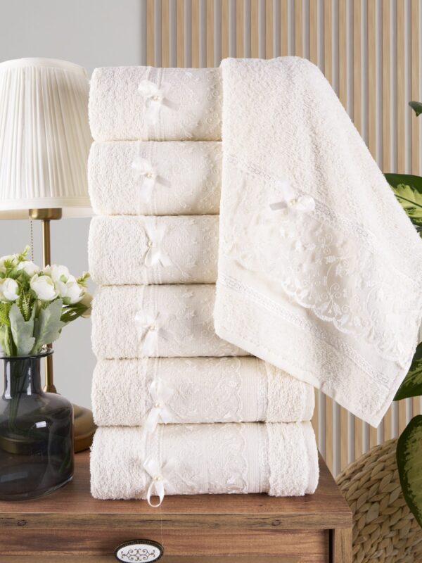 6'lı Güpürlü Kurdeleli El&yüz Havlusu Seti | Beyaz Starya