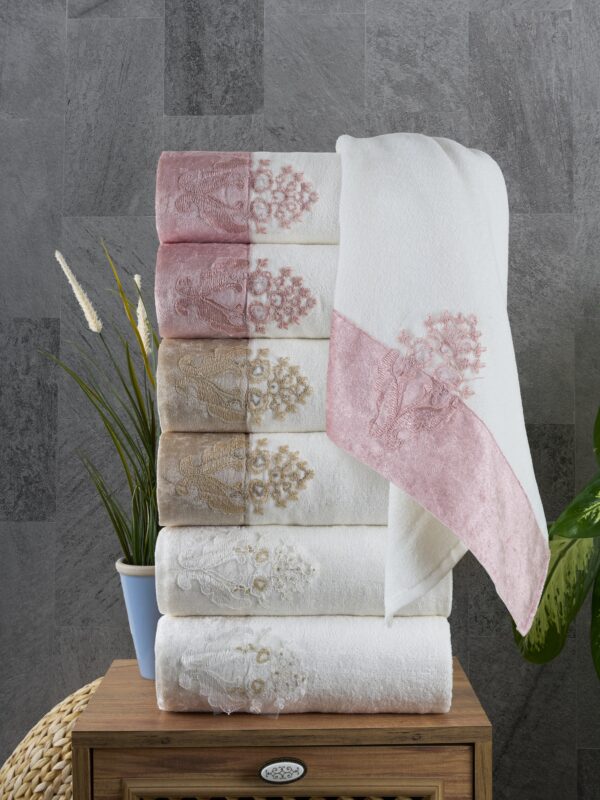 6’lı Fransız Güpürlü Kadife El & Yüz Havlusu Seti