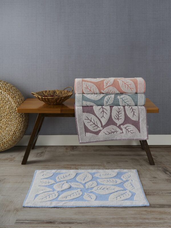 4’lü Yaprak Desen Jakarlı Ayak Havlusu Seti %100 Pamuk – Vera